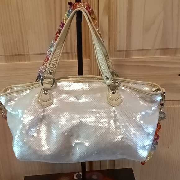 Sparkling White Sequin Coach Rocker Bag Y2K - Picture 4 of 13